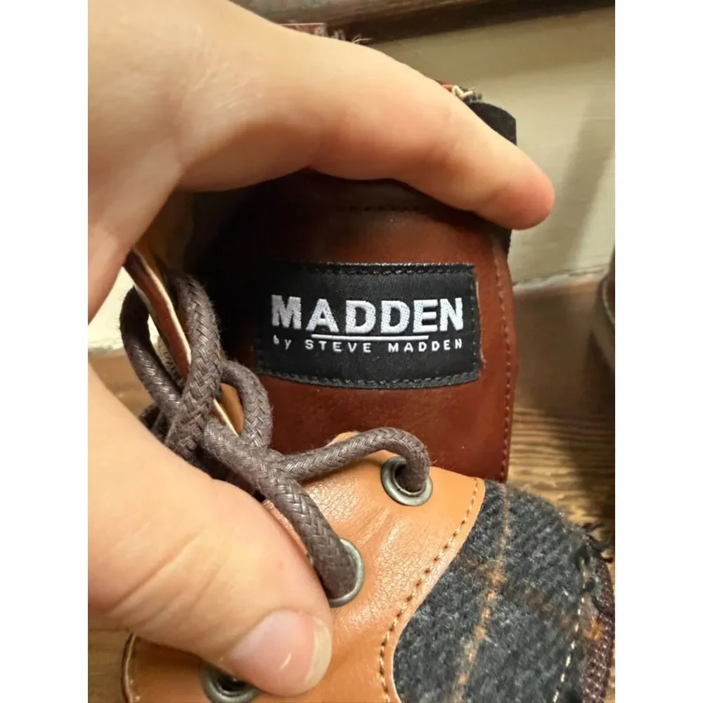Madden by Steve Madden brown side zip lace up mens boots 7.5